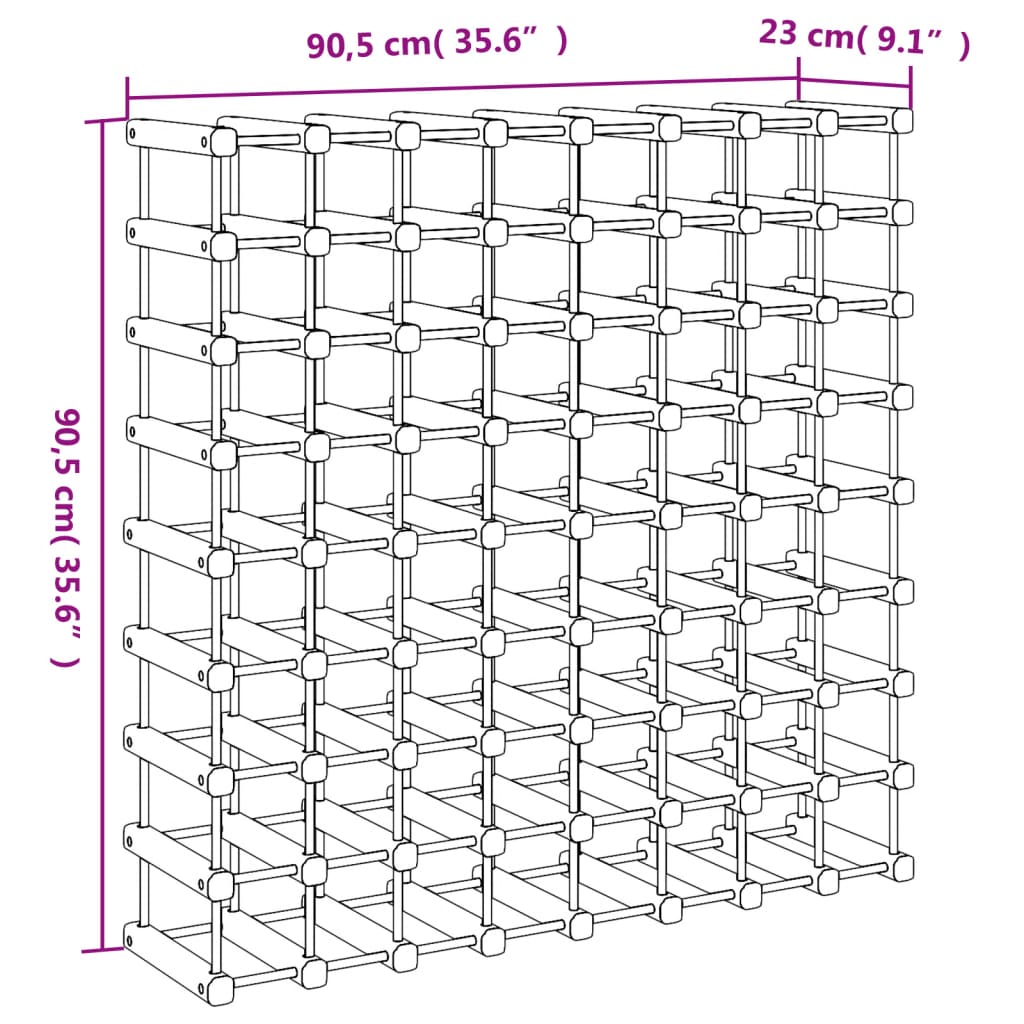 Wine Rack for 72 Bottles 90.5x23x90.5 Cm Solid Pine Wood