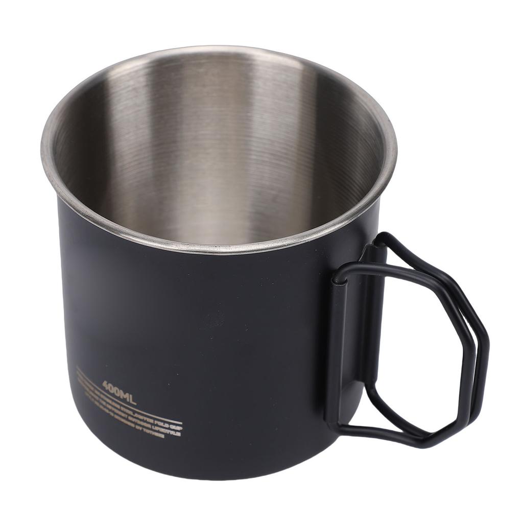 304 Stainless Steel Camping Mug Outdoors Cup with Foldable Handle 400ml for Backpacking Hiking Picnic Fishing