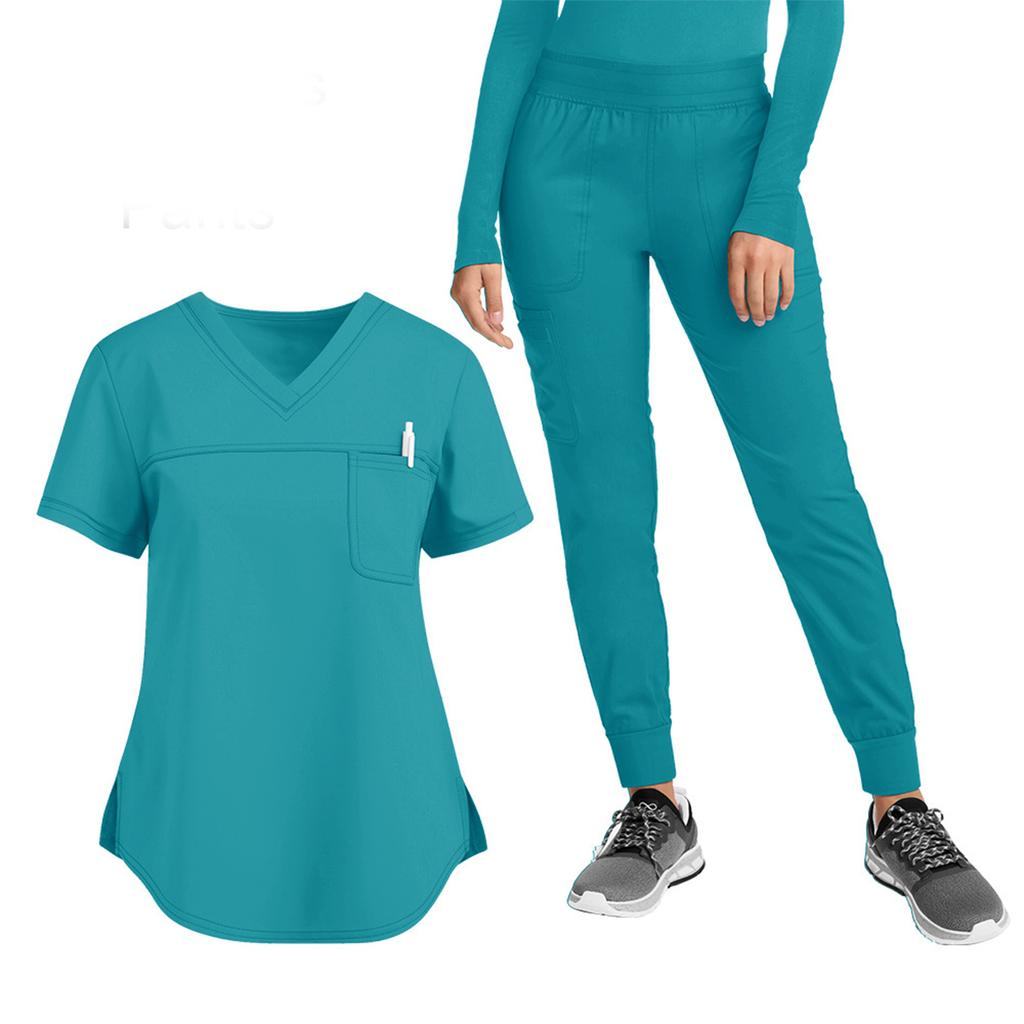 Women's Loose And Comfortable V-neck Short Sleeved Workwear With Top And Beauty Suit Set