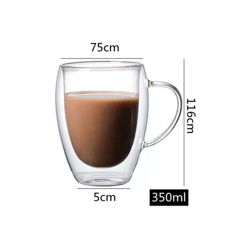 Creative Double Wall Glass Cup Real Flower Conch Flash Filler Glass Cups Hand Gifts High Borosilicate Glass Cups with Handles