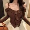 Lily Lace Off Shoulder Sweater With Ruffle Hem For Spring Casual Wear
