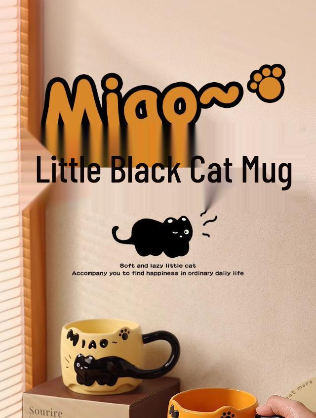 Kreatywny Czarny Kot Wytłaczany Kotek Układany Ceramiczny Kubek na Kawę, Wodę lub Mleko
