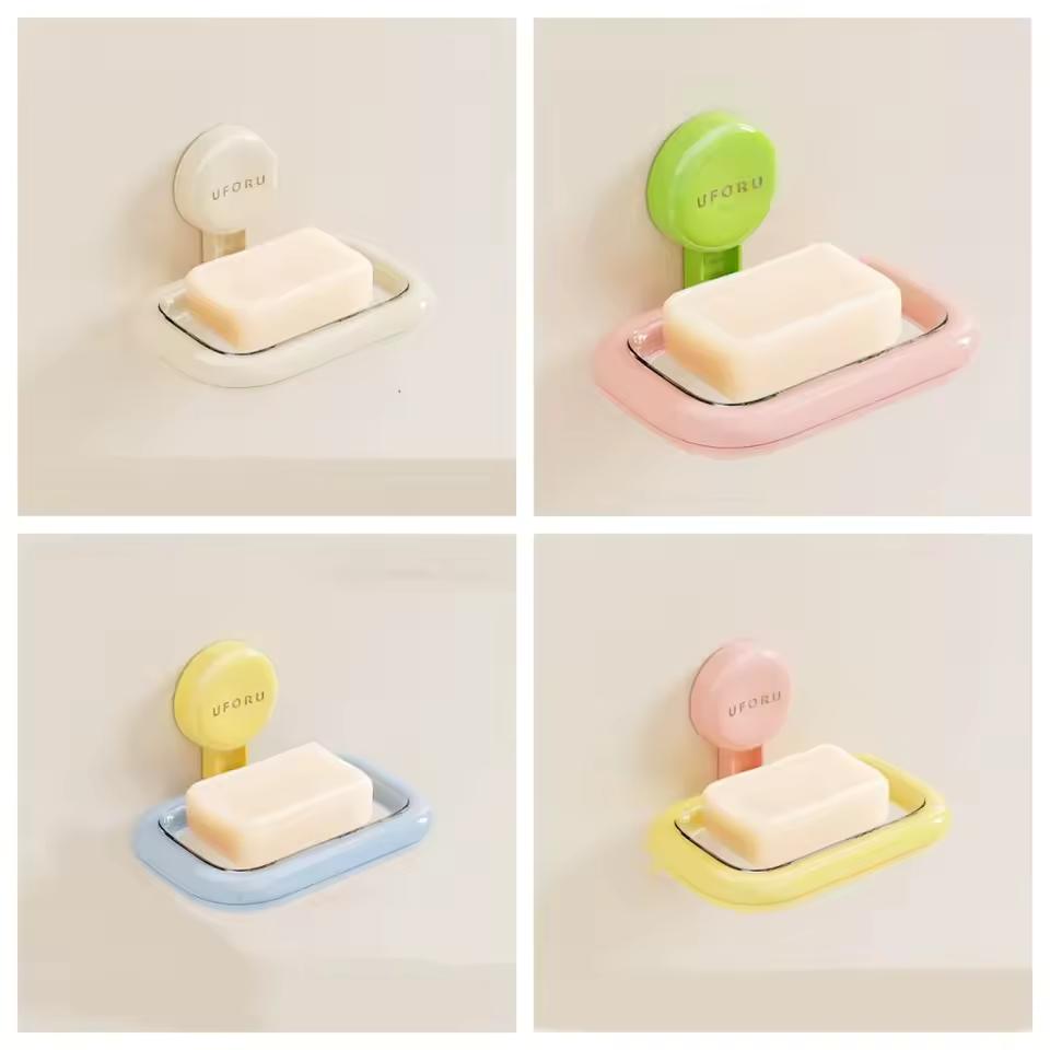 Drainage Suction Cup Soap Box Wall-mounted Non-perforated Soap Dish Holder Easy To Install Reusable Soap Storage Tray Shower