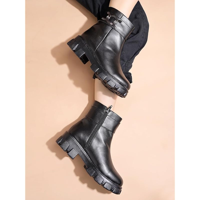 Shoetopia Casual Side Buckle Detailed Black Boots For Women & Girls /Eu38 5 UK чёрный