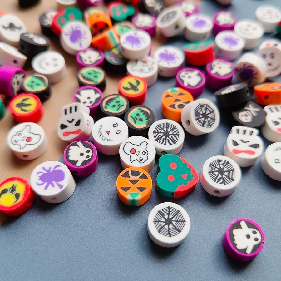 Halloween Soft Clay Skull Handmade Beaded Bracelet,DIY Bracelet for Women & Kids Handmade Beaded Bracelet Set