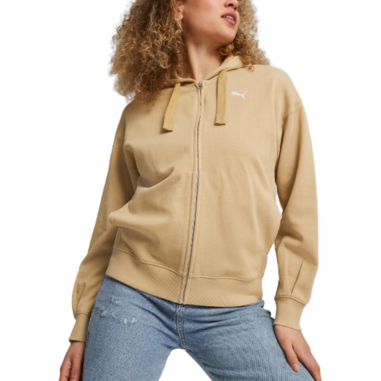 Puma Hanorac sport casual, cu fermoar, imprimeu cu logo, jachete femei Camel 679597-84
