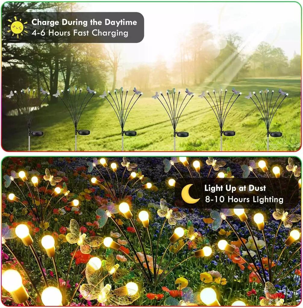 D2 Outdoor Solar Garden Lights Powered Firefly Lights Solar Outdoor Lamp Waterproof Garden Decor Home Lawn Lights for Decoration