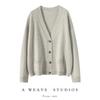 Women's Minimalist V-Neck Cashmere Cardigan - Buttoned, Thick, Wool Sweater Coat