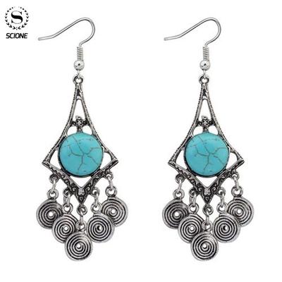 Dámske duté náušnice v tvare kvapky vody, veľké, s umelým tyrkysom, šperky pre temperament