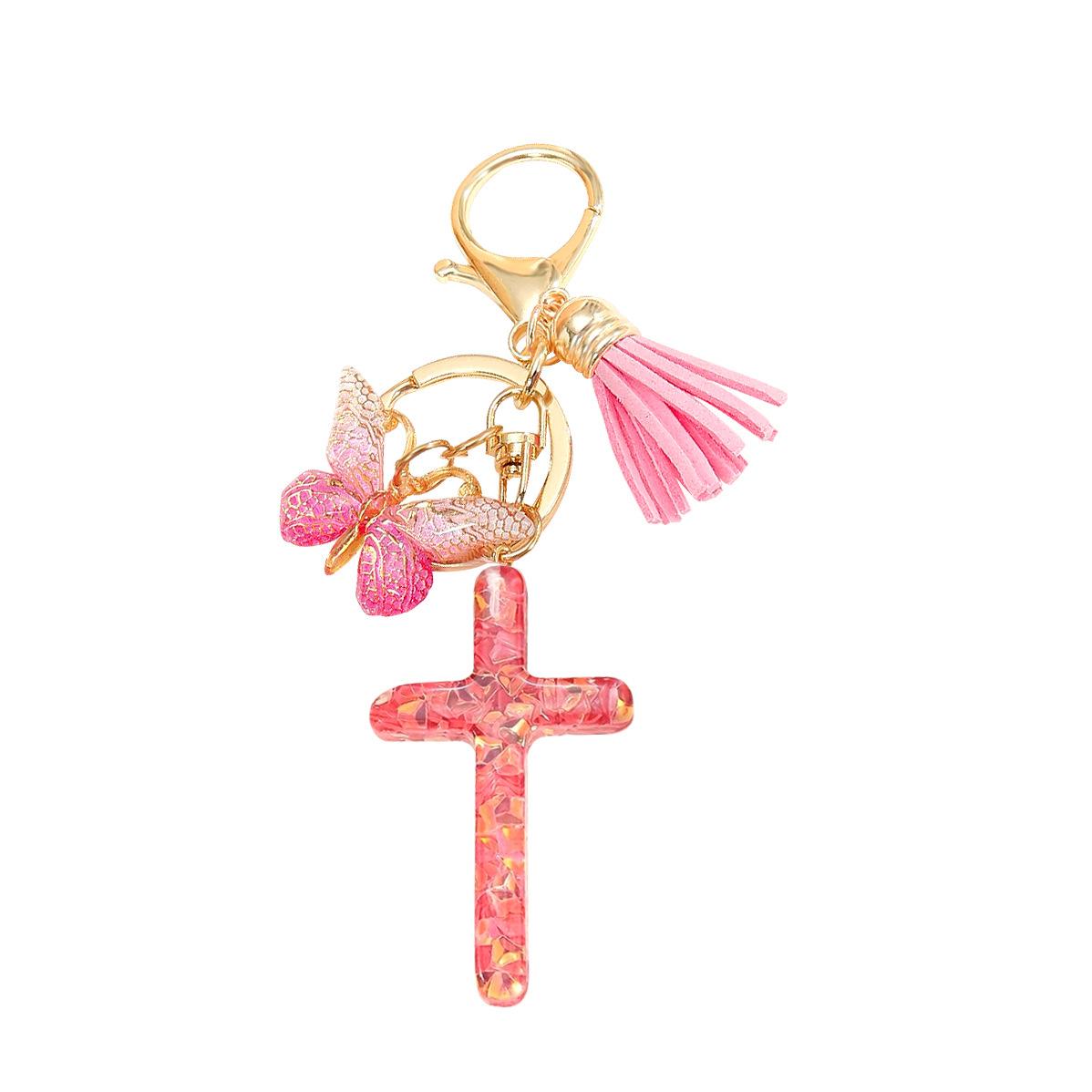 Keychain Cross Sequined Butterfly Tassel Crystal Epoxy Pendant Accessories Ladies Keychain красный