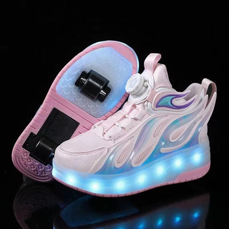 2 children s runaway shoes double wheel girls luminous shoes charging outdoor sports skates 28