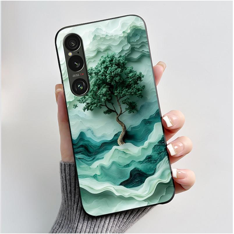 For Sony Xperia 1 VI VII Case Aesthetic Cute Cat Astronaut Soft Silicone Black TPU Back Cover Slim thin Shockproof Shell Fundas