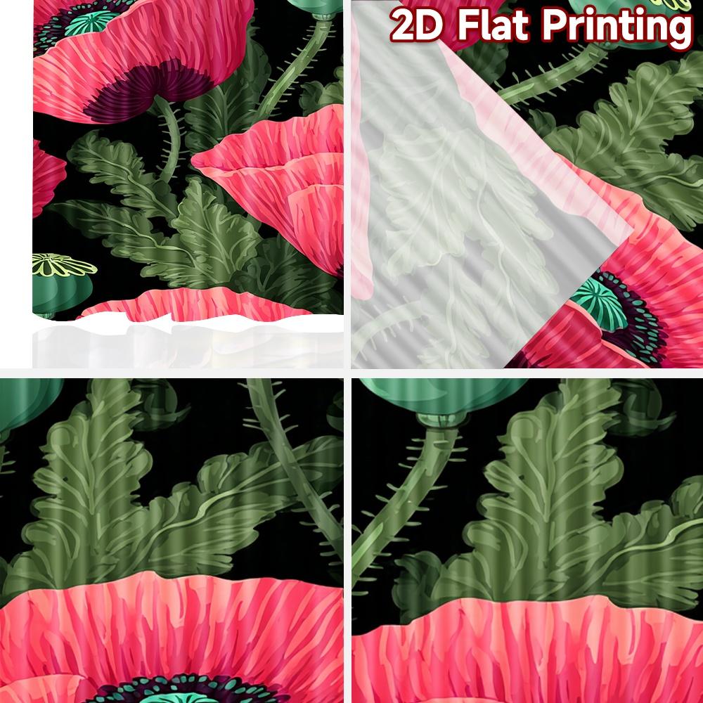 2D FLAT PRINTING 2pcs Curtains (Without Rod) Floral Pink Poppies Design Modern Fashionable Curtainments during the Women is Day