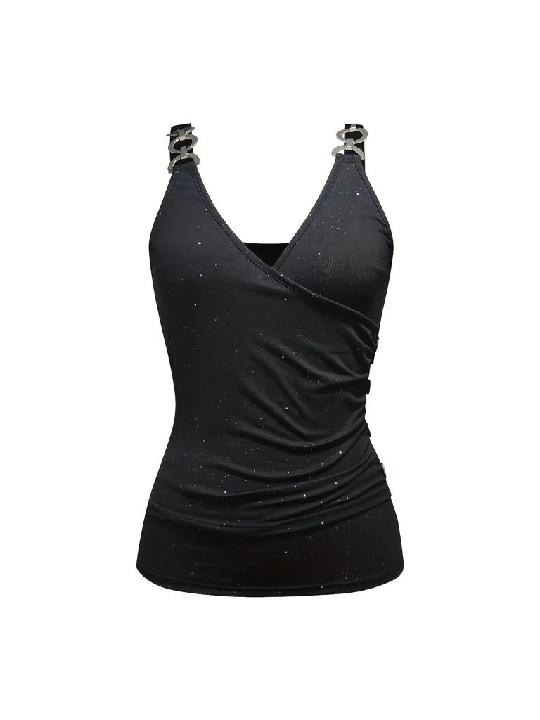 European and American summer fashion women's clothing metal suspenders temperament slim T-shirt top