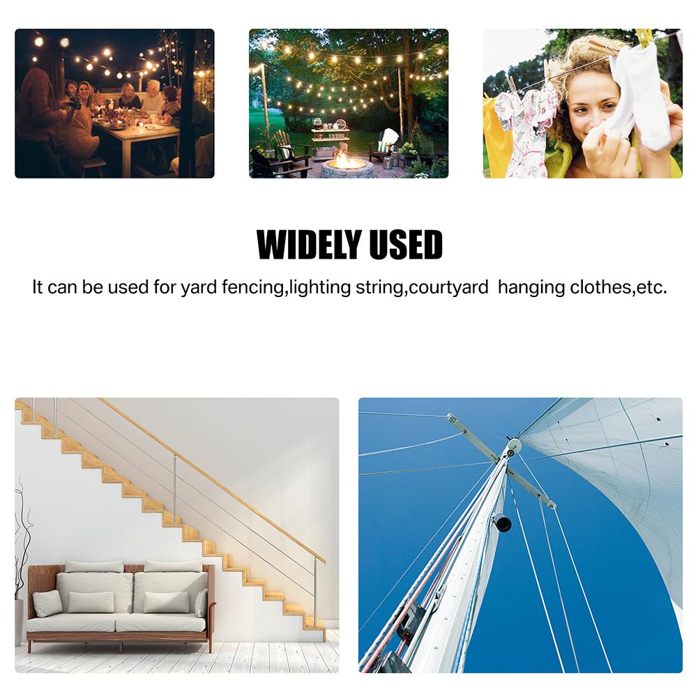 15M Cable Wire 304 Stainless Steel Ropes with Heavy Duty Anti-Rust Hardware Kit for Awning Canopy Wire Clothesline Rustproof Kit