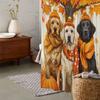 Cozy Autumn Dog & Pumpkin Shower Curtain - Waterproof Polyester, Machine Washable