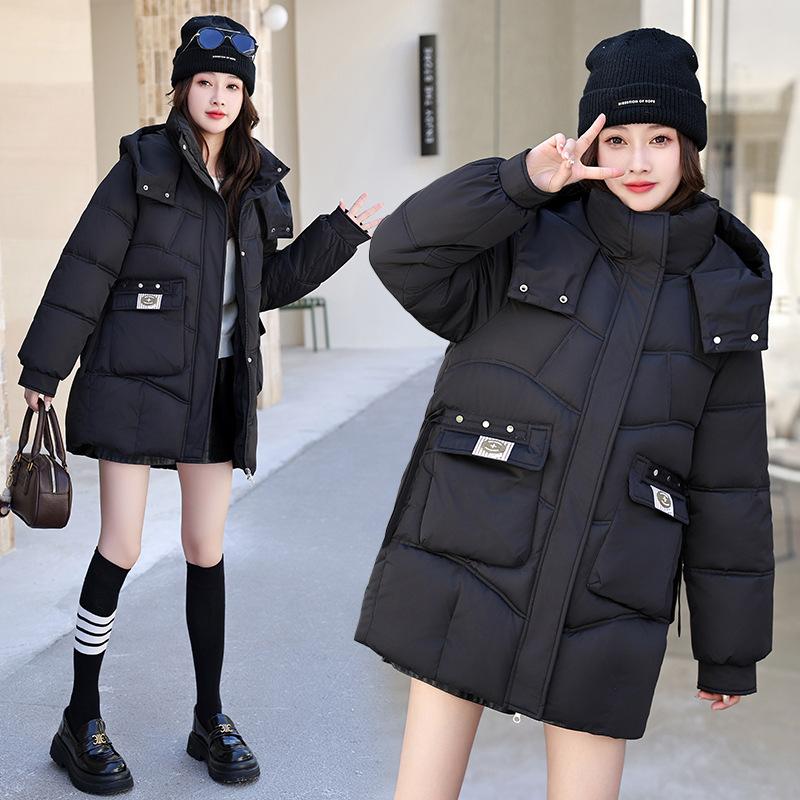 Loose Mid-length Down Padded Jacket Thickened Women's Casual Fashion Windproof Bread Jacket Versatile Hooded Cotton Jacket