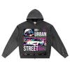 DTG Print Knitted Denim Zip-Up Hoodie Urban Street Culture Brother Print Zipper Hoodies