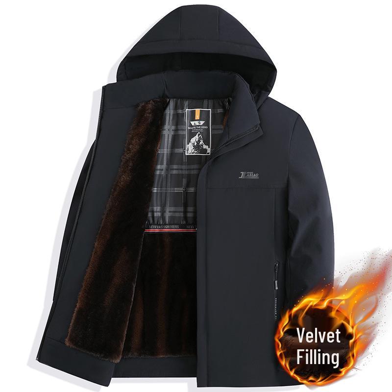 

Мужская утепленная зимняя куртка с капюшоном на пуху и хлопке для пап среднего возраста XL темно-синий