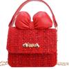 Kids Trendy Woolen Shoulder Bow Bag Chain Element Breathable Everyday Material