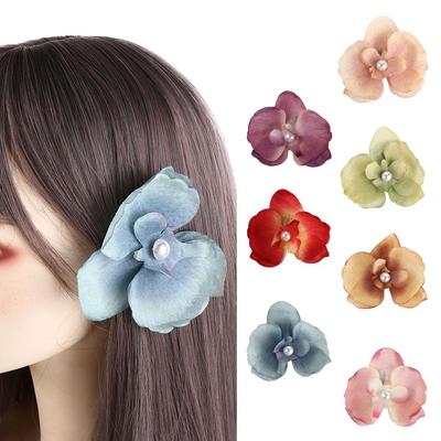 Cloth Butterfly Flower Hair Clip Butterfly Orchid Pearl Orchid Flower Hairpin Duckbill Clip Bohemian Style Girl Hair Clip