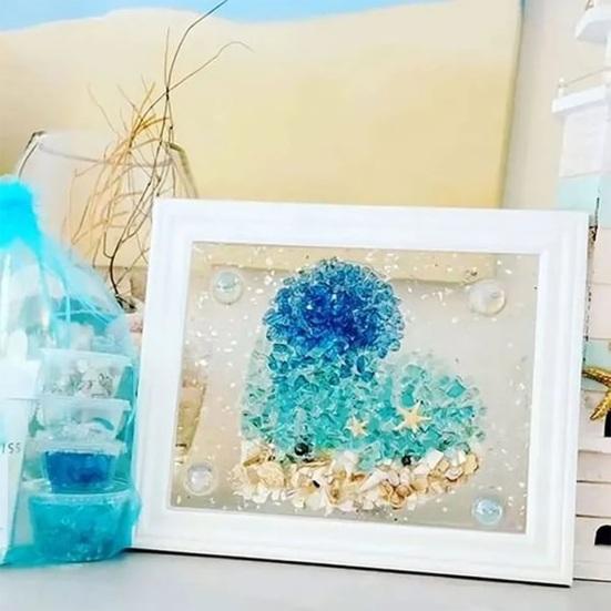 DIY Photo Frame Kit Glass Photo Frame Decorative Painting Set Sea Sea Glass Home