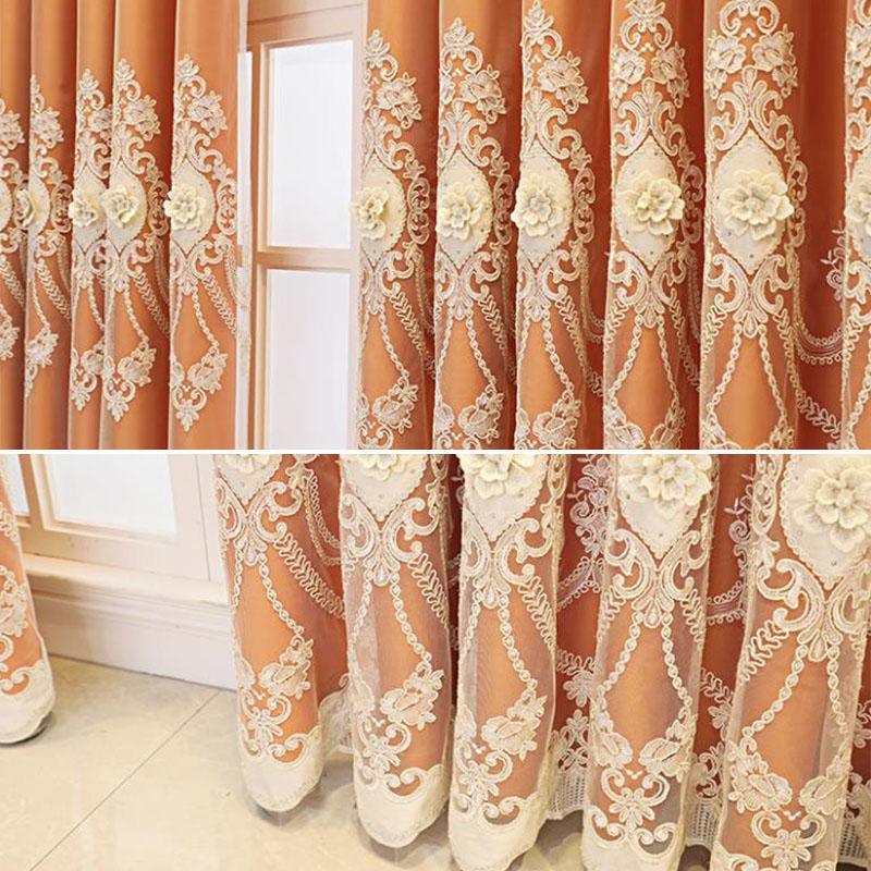 Curtain European Style Double-layer Thickened Curtain Shading Yarn Living Room Bedroom Home Embroidered Double-opening Sunshade Curtain Rod