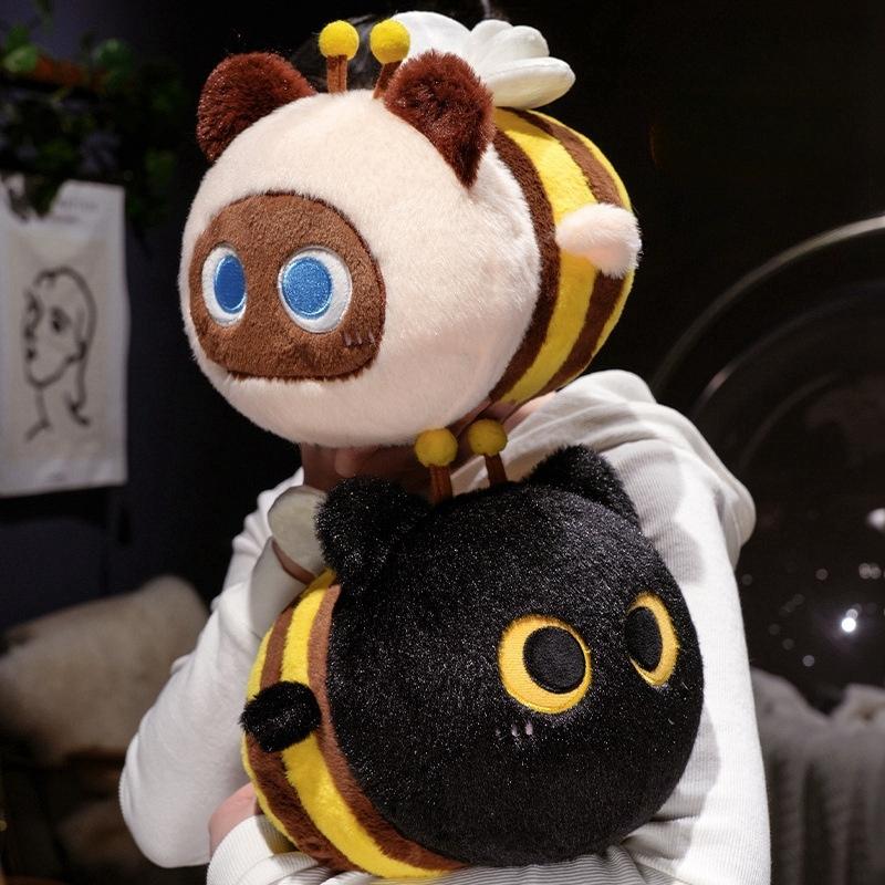 Funny Cat Bee Plush Toy Stuffed Soft Kitty Bee Doll Baby Sleep Huggable Pillow Cushion Kawaii Room Decor Birthday Christmas Gift