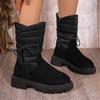 European American foreign trade large size thick-soled medium tube snow boots women's cross-border winter velvet warm straps thickened cotton boots