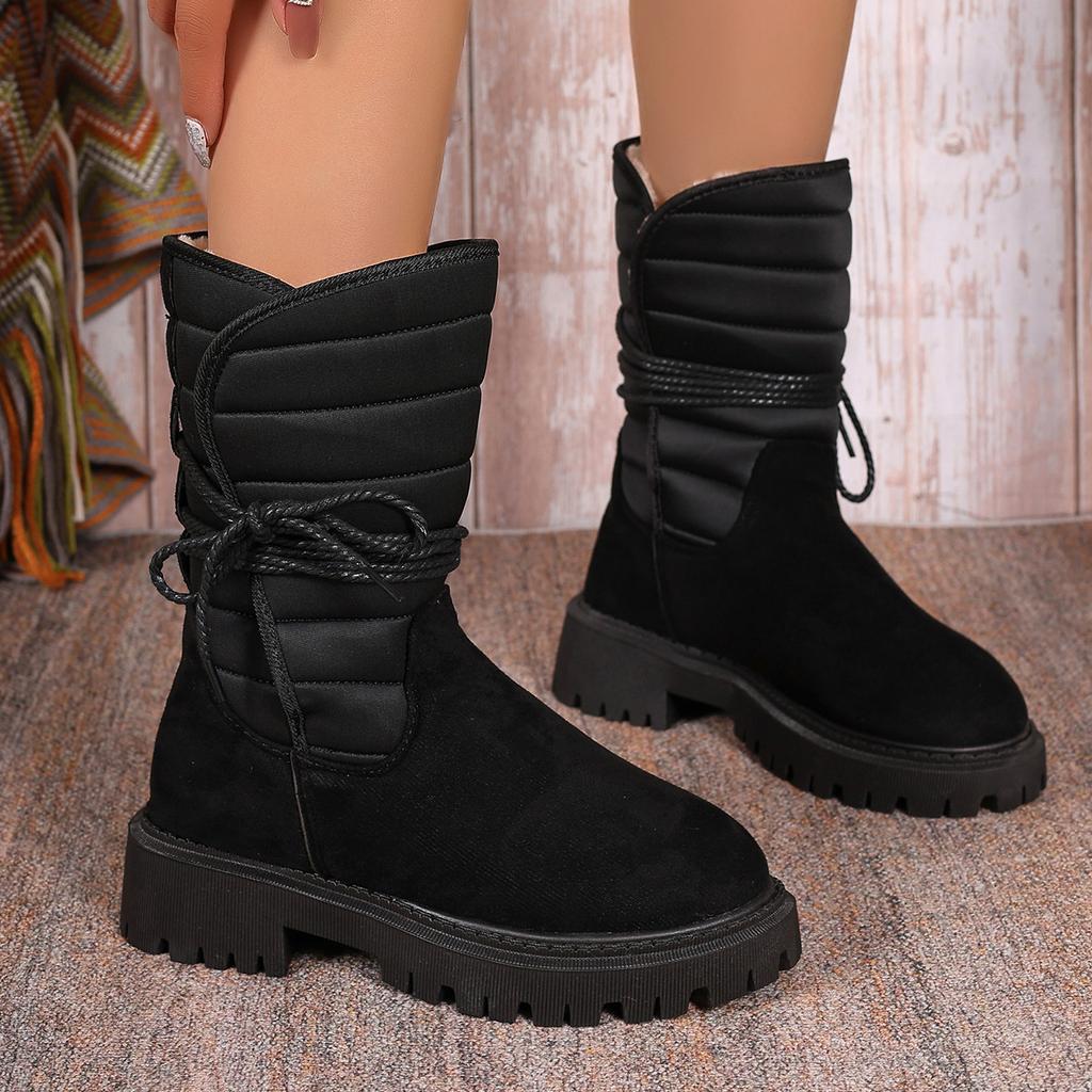 European American foreign trade large size thick-soled medium tube snow boots women's cross-border winter velvet warm straps thickened cotton boots