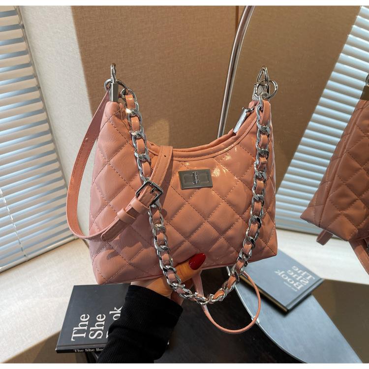 Rhombus Chain Bag Women's Spring and Summer New Fashion Niche Shoulder Messenger Bag Feeling Bucket Bag