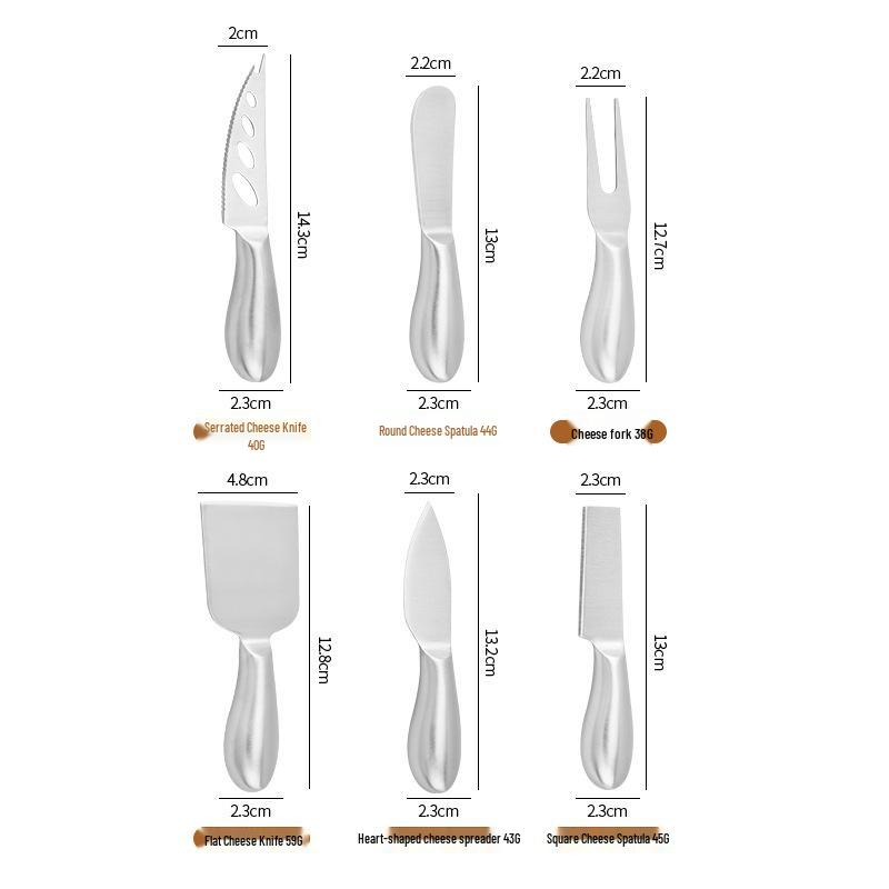 In-Stock Stainless Steel Cheese Knife Set: Hollow Handle Cheese, Butter & Pizza Knives, Fork, Spatula