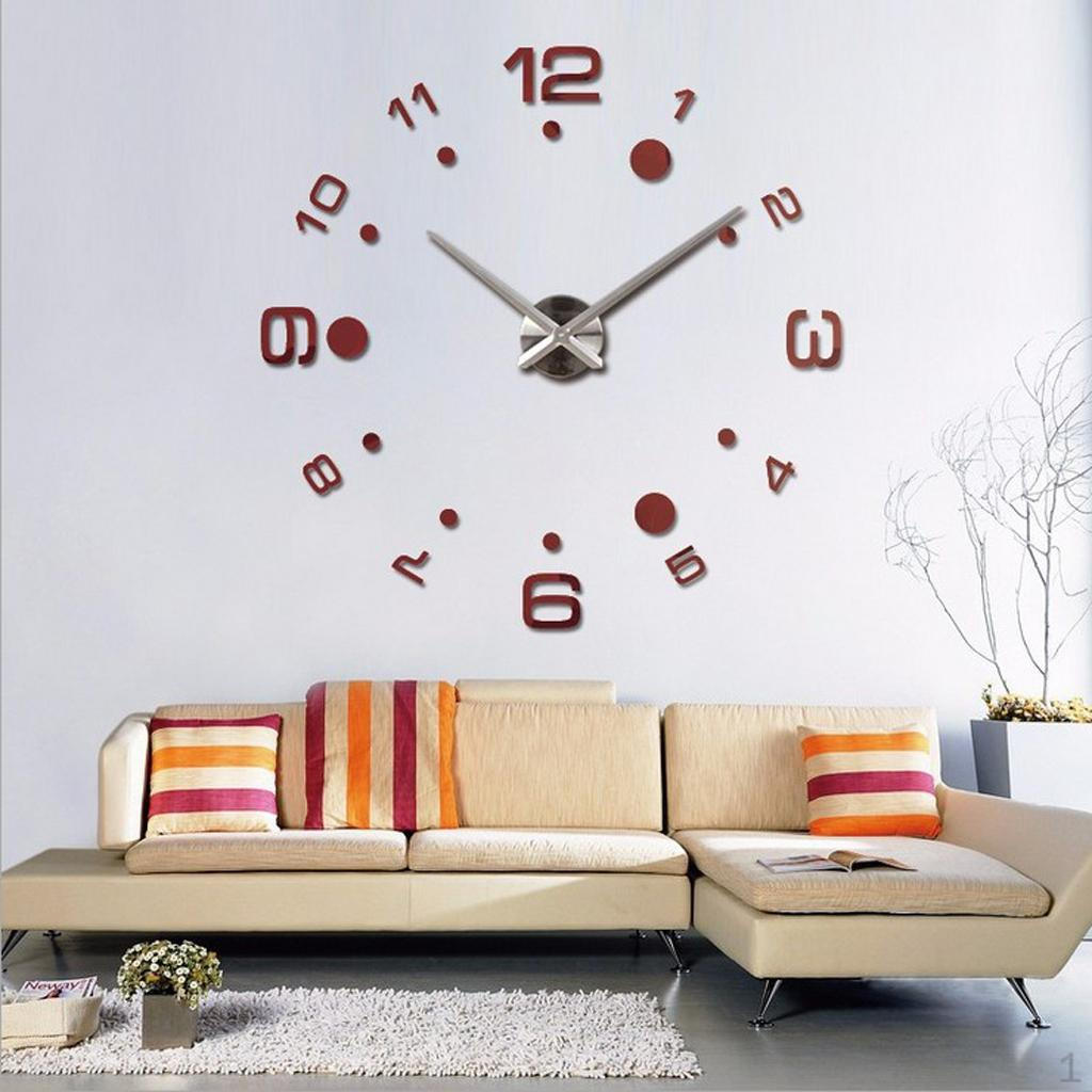 Battery Operated Number ANALOGUE Clock, Mirror Sticker Wall Clock 6Colors