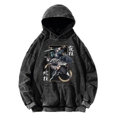 Anime Tokitou Muichirou Hoodie Demon Slayer Iguro Obanai Sweatshirt Women Men Clothing Long Sleeve Streetwear Washed Cotton Tops