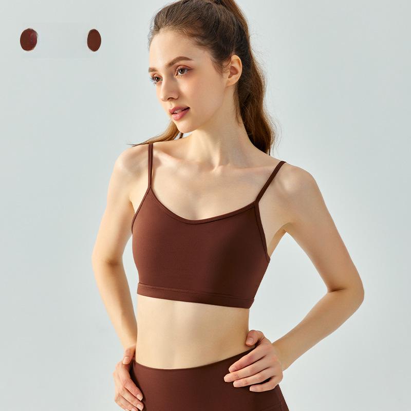 

Женский жилет для йоги - Спортивный бюстгальтер с регулируемыми бретелями, фиксированными чашками и открытой спиной Large каштановый
