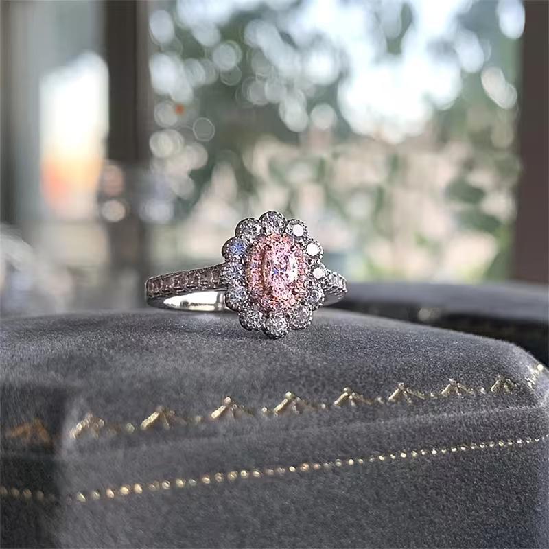 Light Luxury Exquisite Bright Oval Zircon Sun Flower Ring Ladies Engagement Wedding Bride Jewelry Holiday Party Gift