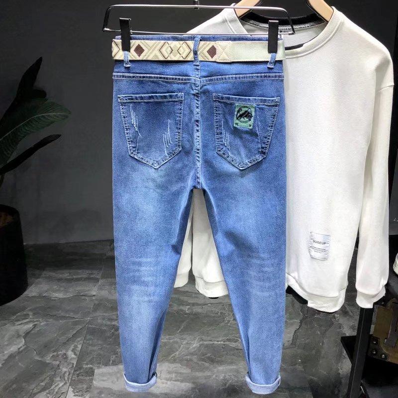 Personality Tide Brand Jeans Men's Summer Thin Section Elastic Slim Micro Harlan New Tide Men's Long Trousers