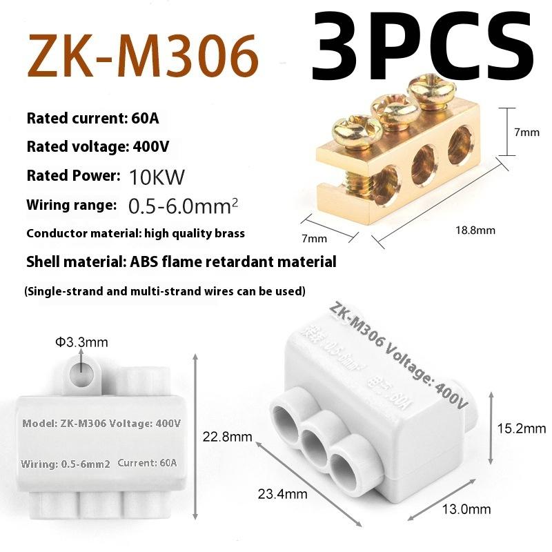 1/3PCS Screw Wiring Terminal Block High Power 1 In Multiple Out Cable Splicing 60A/400V 1-6mm2 Wire Connector
