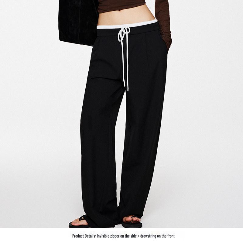

Song Zuer Style Women s Black Patchwork Loose Straight Pants L