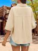Women's Button Down Collared Blouse V Neck Cotton Short Sleeve Loose Top