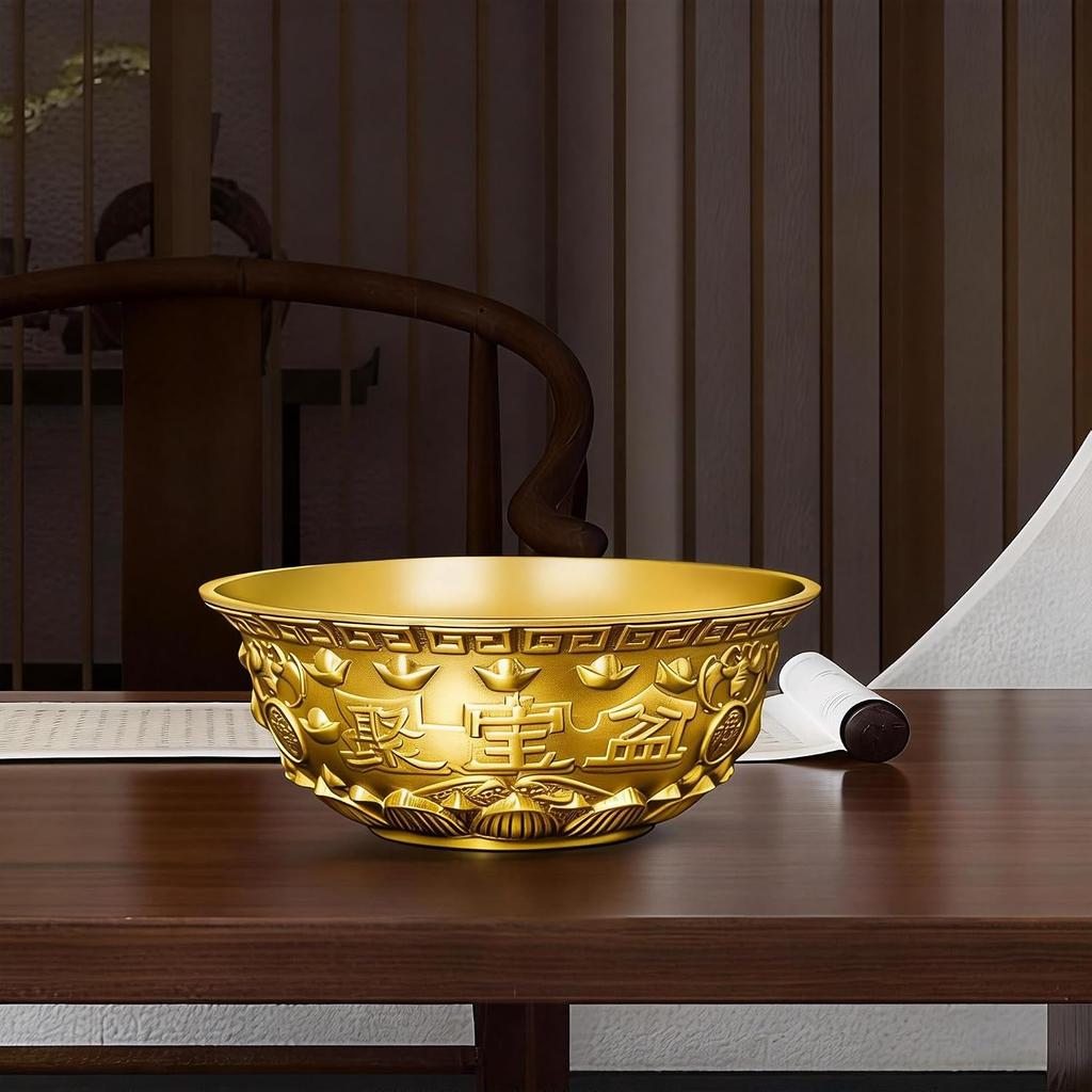 Brass Treasure Bowl - Traditional Chinese Style, Perfect for Home or Office To Attract Wealth and Good Fortune (Length: 16CM)