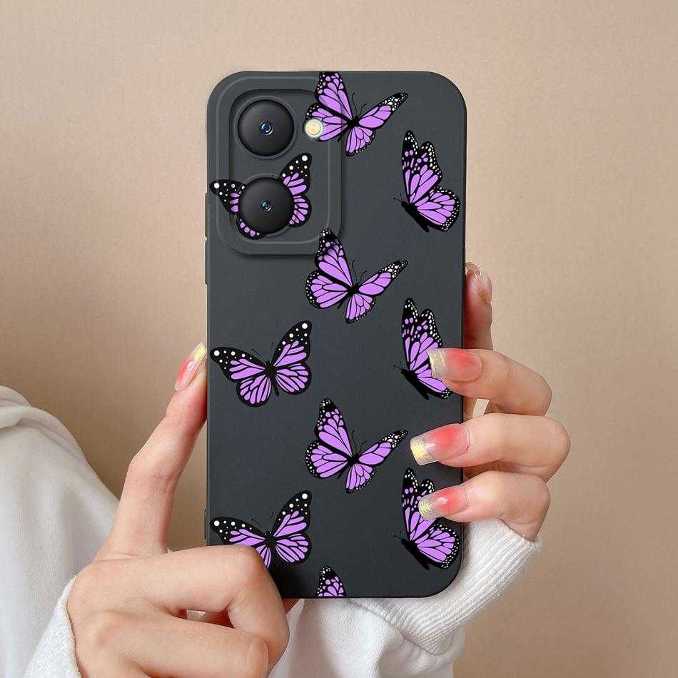 For Vivo Y03 4G Phone Case Butterfly Cute Cat Lightweight Liquid Silicone Camera Protection Back Cover For Vivo Y 03 Funda Shell