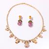 Luxury Waterdrop Pendant Jewelry Set Earring Pink Necklace For Women Bridal Wedding Exquisite Fashion Zircon Party Banquet Gift