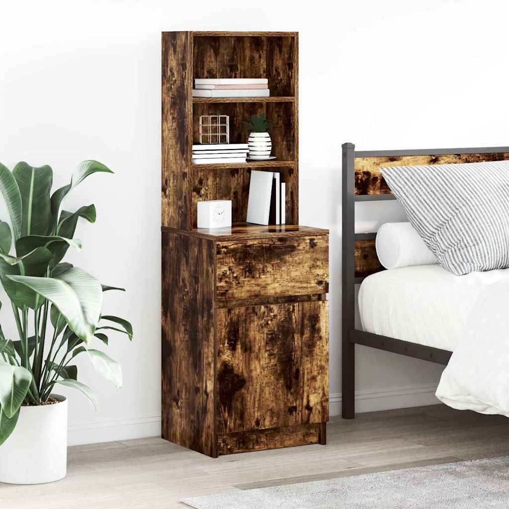 Nightstand Smoked Oak Finish 39 X 35 X 125 Cm Engineered Wood