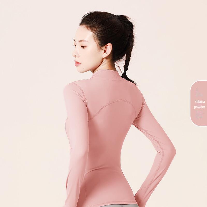 Juyitang Slim Fit Nude Yoga Jacket - Nylon Stand Collar Sportswear for Running & Fitness