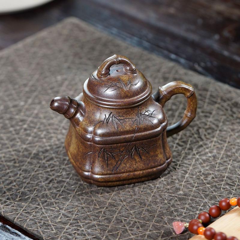 

270ml Yixing Purple Clay Teapots Handmade Bamboo Tripod Pot Raw Ore Wood-fired Porcelain Mud Kettle With Filter Zisha Tea Set