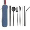 Silver Dinnerware Set Travel Cutlery Set Reusable Silverware Straw Spoons Forks Chopsticks Kitchen Accessory with Bag