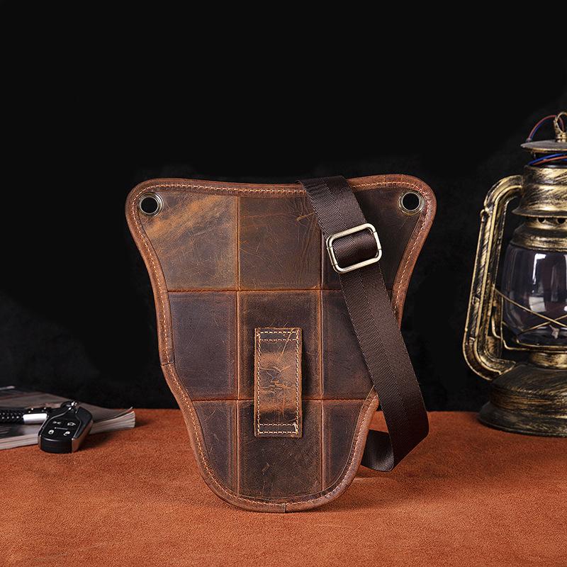 Genuine Quality Leather Men Design Casual Travel Messenger Cross-body Sling Bag Fashion Fanny Waist Belt Pack Leg Drop Bag