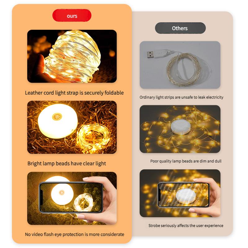 4-in-1 Camping Light LED Reel String Lights Outdoor USB Camping Lamp Recyclable LED Atmosphere Light For Garden Tent Room Decor