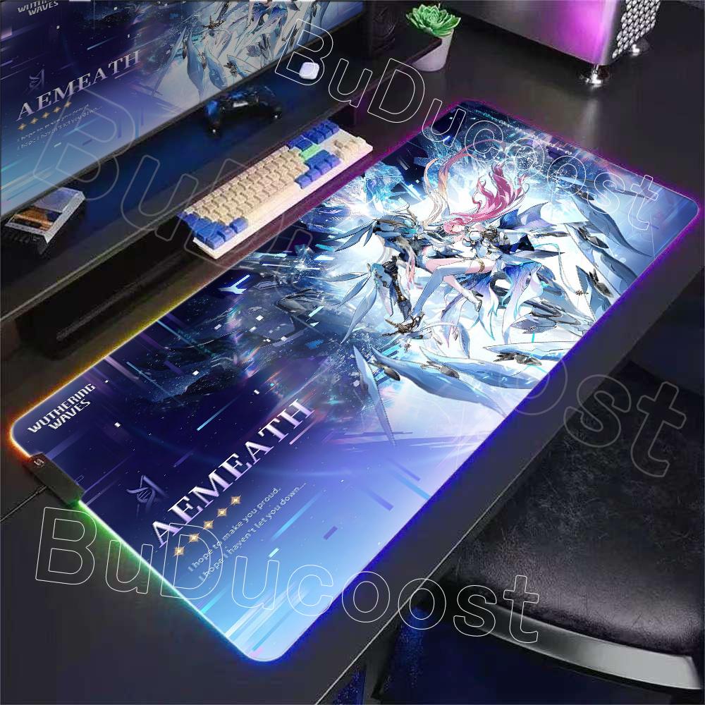 New Role Kawaii Aemeath RGB Mousepad Gaming Wuthering Waves Cute Anime Girl Mouse Pad XXL Computer Non-slip Rubber Keyboard Mats